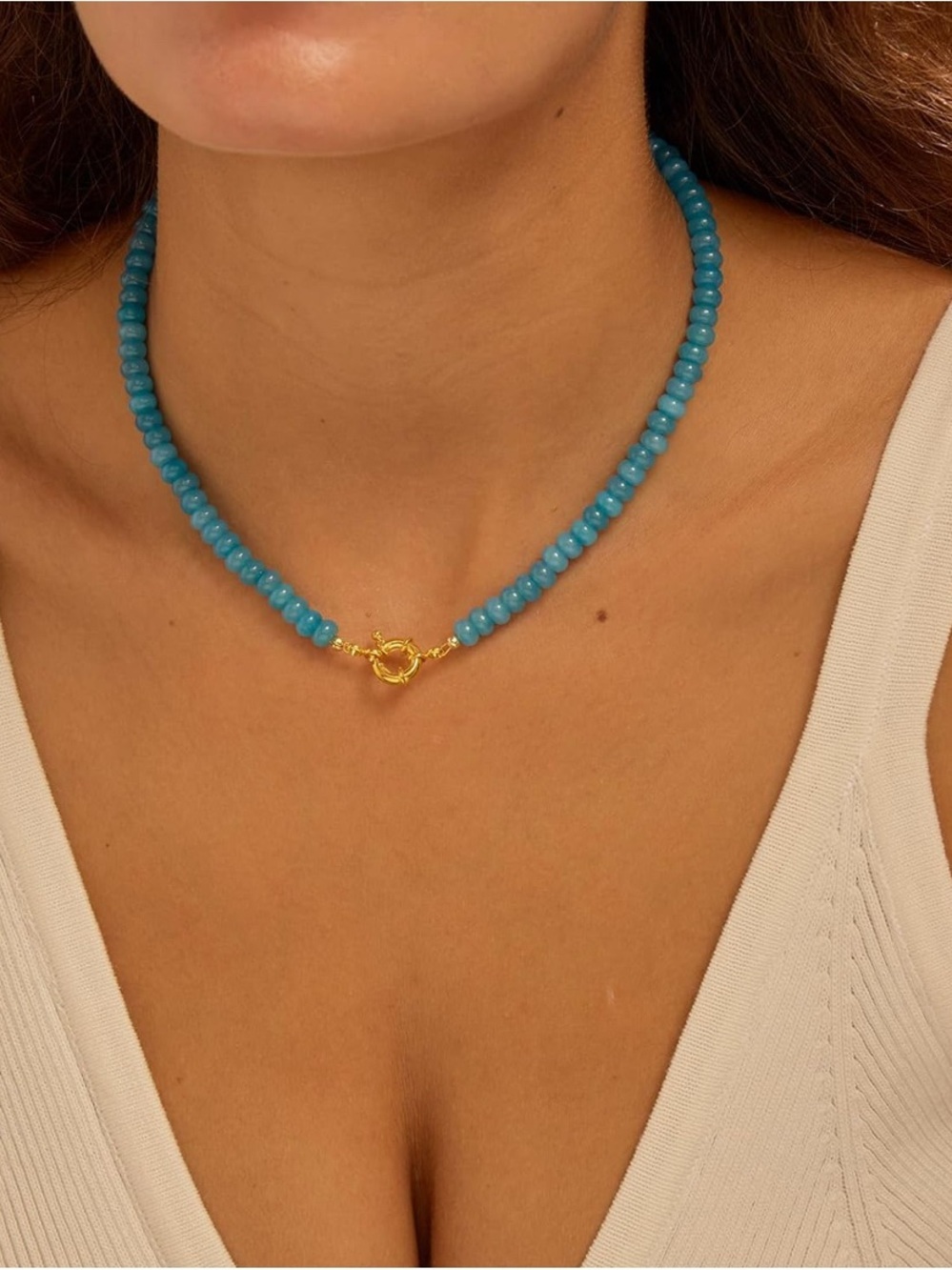 New! Gemstone Sapphire Beaded Necklace